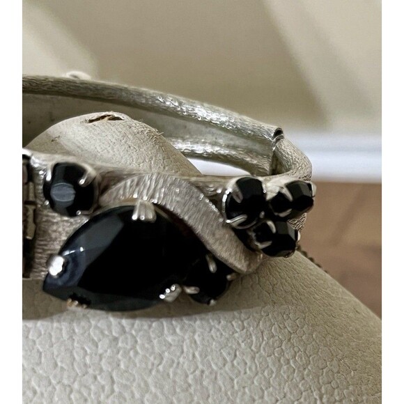 Vintage Juliana Style Silver Tone Clamper Bracelet Black Rhinestone Whimsigoth - Picture 3 of 10